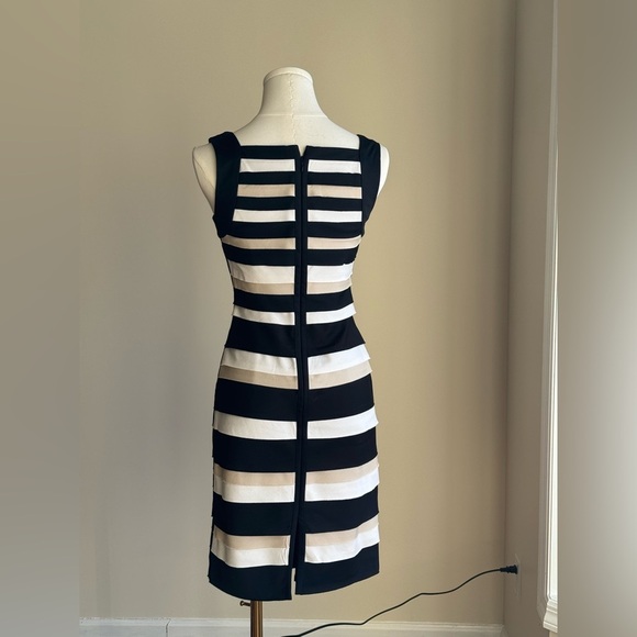 White House Black Market Striped Color Block  Sheath Dress Black & Tan Size 00 - Picture 3 of 10